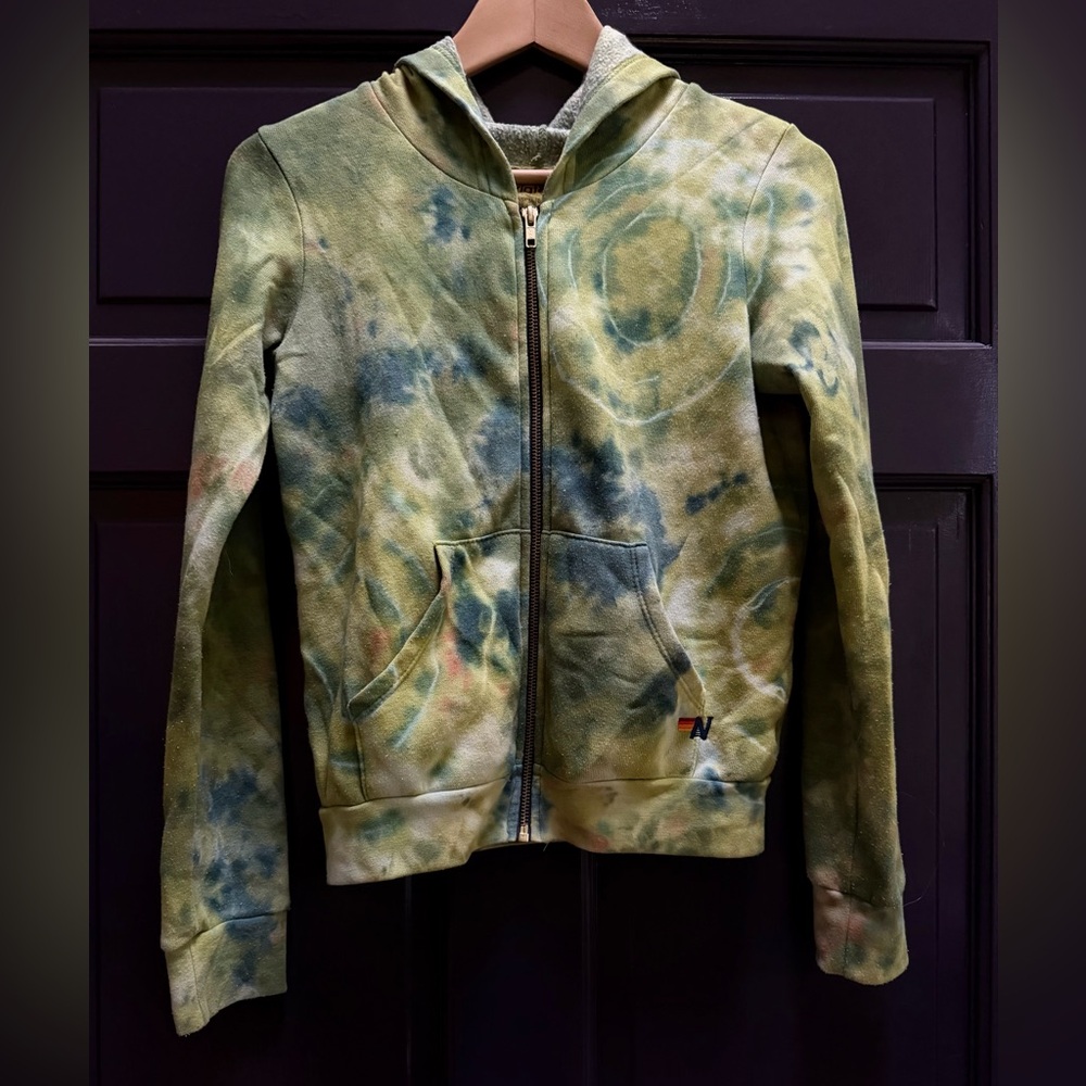 KID'S HAND DYED ZIP HOODIE - TIE DYE GREEN YELLOW